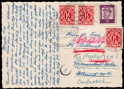 8 Pf. Gutenberg als EF. auf unterfrankierter Auslands-Postkarte  ...