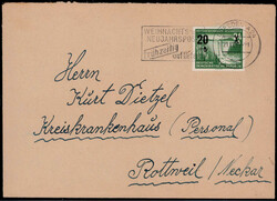 20+5 Pf. Hochwasserhilfe 1955 mit Plattenfehler II als EF. auf Brief  ...
