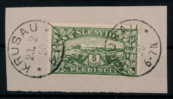 "KRUSAU",  K1 zweimal klar auf Bfstk. 5 M. Landschaften  (Hdb. 40 ...