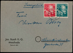 Bundestag 1949 kpl. auf portogerechtem Auslands-Satzbrief  "MESCHEDE" ...