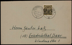 30 Pf. Bandaufdruck als EF auf oben leicht verkürztem Couvert ...