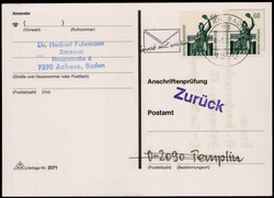 60 Pf. SWK selbstklebend (2) als MEF. auf Anschriftenpr?fkarte  ...