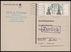 0,41 Euro SWK im waagrechten Paar als MEF. auf Anschriftenpr?fkarte ...