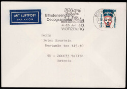 20 Pf. SWK als EF. auf Lupo.-Auslands-Blindensendung  "W?RZBURG" 1992 ...