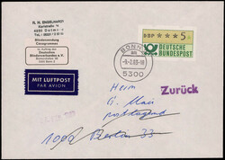 5 Pf. ATM als EF. auf portogerechter Lupo.-Retour-Blindensendung  ...