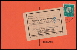 "ZUR?CK AN DEN ABSENDER...",  s/w - Klebezettel mit Taxvermerk  "3" ...