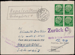 10 Pf. Heuss im 4er.-Block als MEF. auf portogerechtem ...