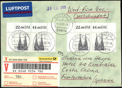 440 Pf. SWK (4) als MEF. auf Lupo.-Auslands-Wertbrief  "WERT 600,-" ...