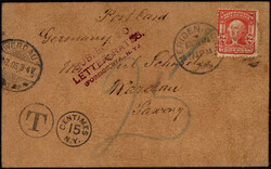 2 C. Washington als EF. auf unterfrankierter und mit 25 Pf. Nachporto ...