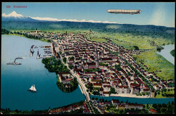 Konstanz  W-7750,  Vogelschau-Karte mit Zeppelin um 1910  I-II  (Ecke ...