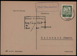 Oberberken  W-7061,  violetter Landpost R1 glasklar auf Postkarte 10 ...