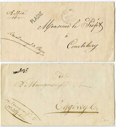 PLAGNE, 1846, kursic, Gr. 49, 1876, Gr. 43, auf Amtsbrief, sowie ...