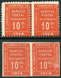 1914, Timbres de Guerre, 10 C. Valenciennes, je im waagrechten Paar ...
