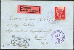 1942/44, Zensurstempel mit unbekanntem "R" (1 R - 96 R), interessante ...