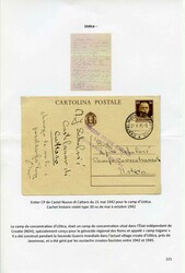 1942, KZ "USTICA", violetter Dreizeiler auf 30 C. Ganzsachenkarte aus ...