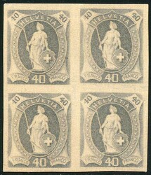 1904, 40 C. grau Type II, Farbprobe im Viererblock auf gelblichem ...