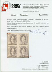 1904, 40 C. grau Type II, Farbprobe im Viererblock auf gelblichem ...