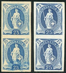 1904, 25 C. blau, zwei Farbproben in Nuancen auf dünnem Papier einer ...