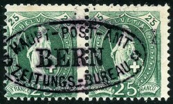 25 C. grün, "Bern Zeitungs-Bureau" Gr. 73 gerade zentrisch  ...