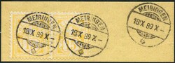 15 C. gelb, 3x MEIRINGEN 18.IX.89, auf schönem Briefausschnitt Ton ...