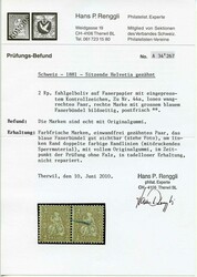 2 C. fahlgelboliv, rechte Marke mit deutlichem blauem Faserbündel ...