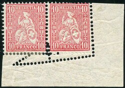 10 C. anilinrot, mit Doppelzähnung durch umgeschlagene Bogenecke, ...