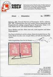 10 C. anilinrot, mit Doppelzähnung durch umgeschlagene Bogenecke, ...