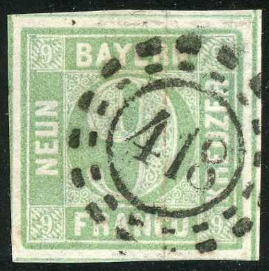 9 Kr mattblaugrün, breiter Schnitt mit klarem oMR 418 und fehlerfrei ...