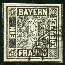 1 Kr schwarzgrau, Platte 1, besonders farbkräftige frische Marke, ...