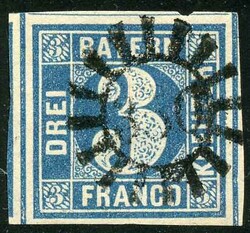 3 Kr blau, überaus breiter Schnitt mit gMR 350. Sign. Pfenninger, ...