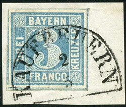 3 Kr blau, sehr schön mit vier sichtbaren Trennlinien und voll ...