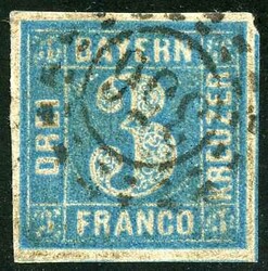 09.10.2025: Lot withdrawn!3 Kr blau, satter Farbauftrag, weissrandig ...