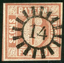 6 Kr braun, gestochen klarer gMR 14 einwandfrei. Befund Schmitt. ...