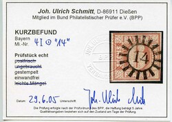 6 Kr braun, gestochen klarer gMR 14 einwandfrei. Befund Schmitt. ...