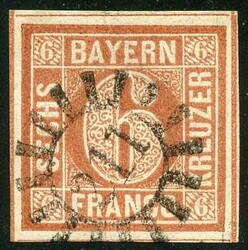 6 Kr braun, mit allen vier Trennlinien, zentrischer gMR 211 und ...