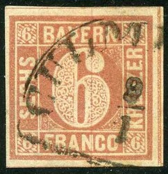 6 Kr lebhaftrötlichbraun, mit Plattenfehler "Y" unten rechts ...