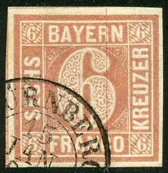 6 Kr braun, gleichmässig weissrandig und sauber mir Zweikreis ...