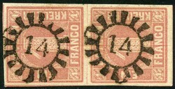 1 Kr rosa, im schönen Paar mit gMR 14 einwandfrei. Sign. Schmitt. ...