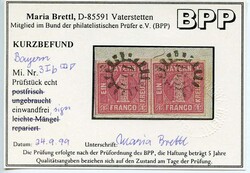 3 Kr dunkelrosa, gute "b"-Farbe, allseits breitrandiges Paar und je ...