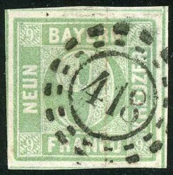 9 Kr mattblaugrün, breiter Schnitt mit klarem oMR 418 und fehlerfrei ...