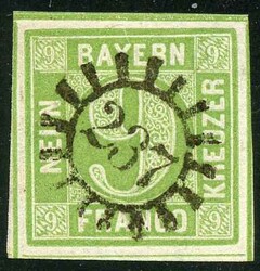 9 Kr bläulichgrün, vier komplette Trennlinien, zentrischer gMR 237 ...