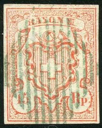 T. 1, breitrandig und sauber mit kontrastreicher grüner Raute, links ...