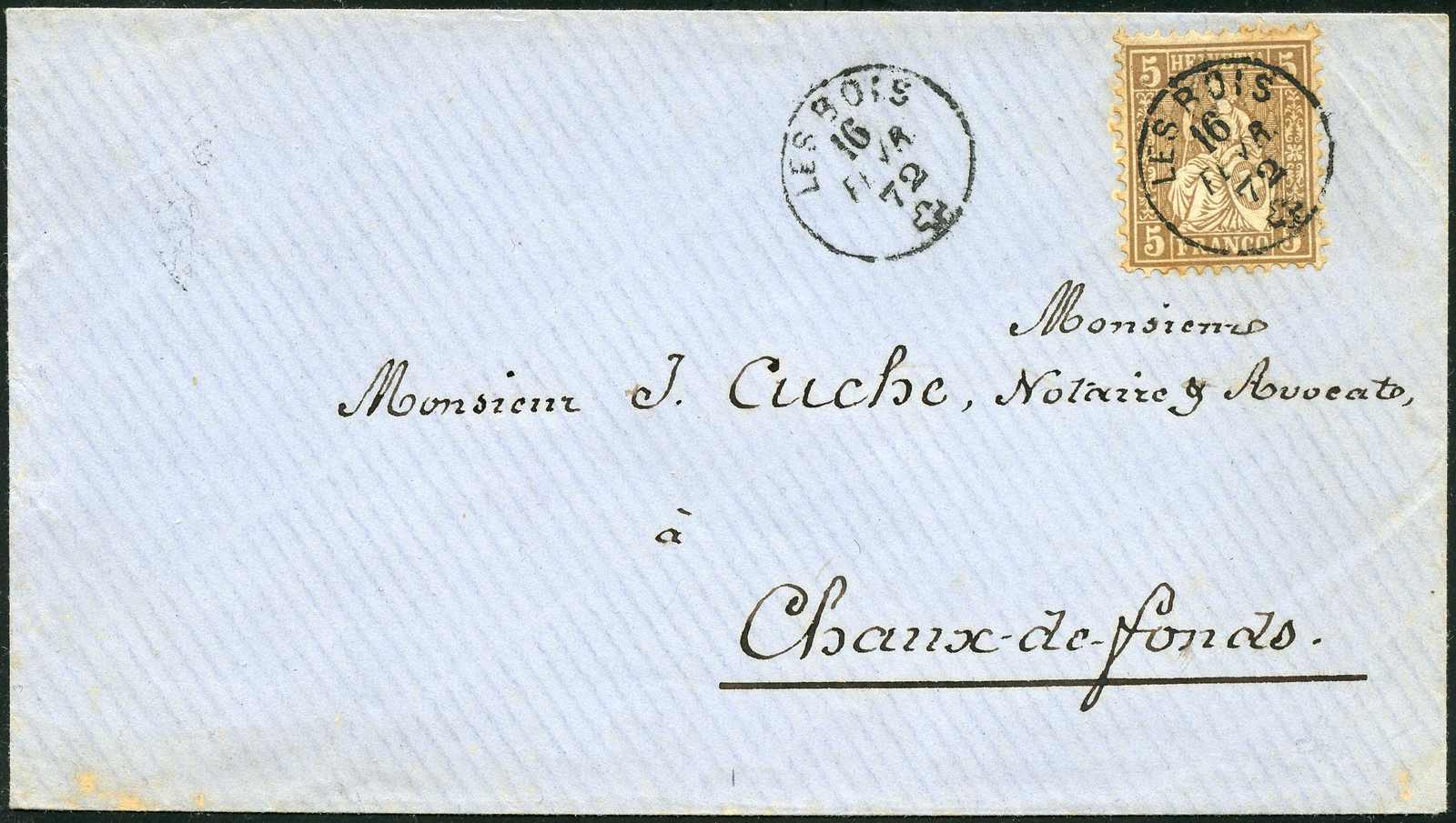 LES BOIS, 1872-1910, gutes Lot 5 Briefe und 1 Karte Ziffern, ...