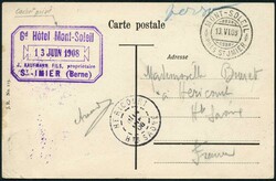 MONT SOLEIL, 1908/13, klare Abschläge des seltenen Stempel auf 3 ...