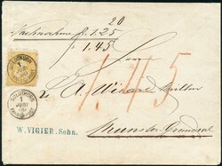 SOLOTHURN FAHRPOST, 1869/72, Type V, je zentrisch auf Einzelmarken 2 ...