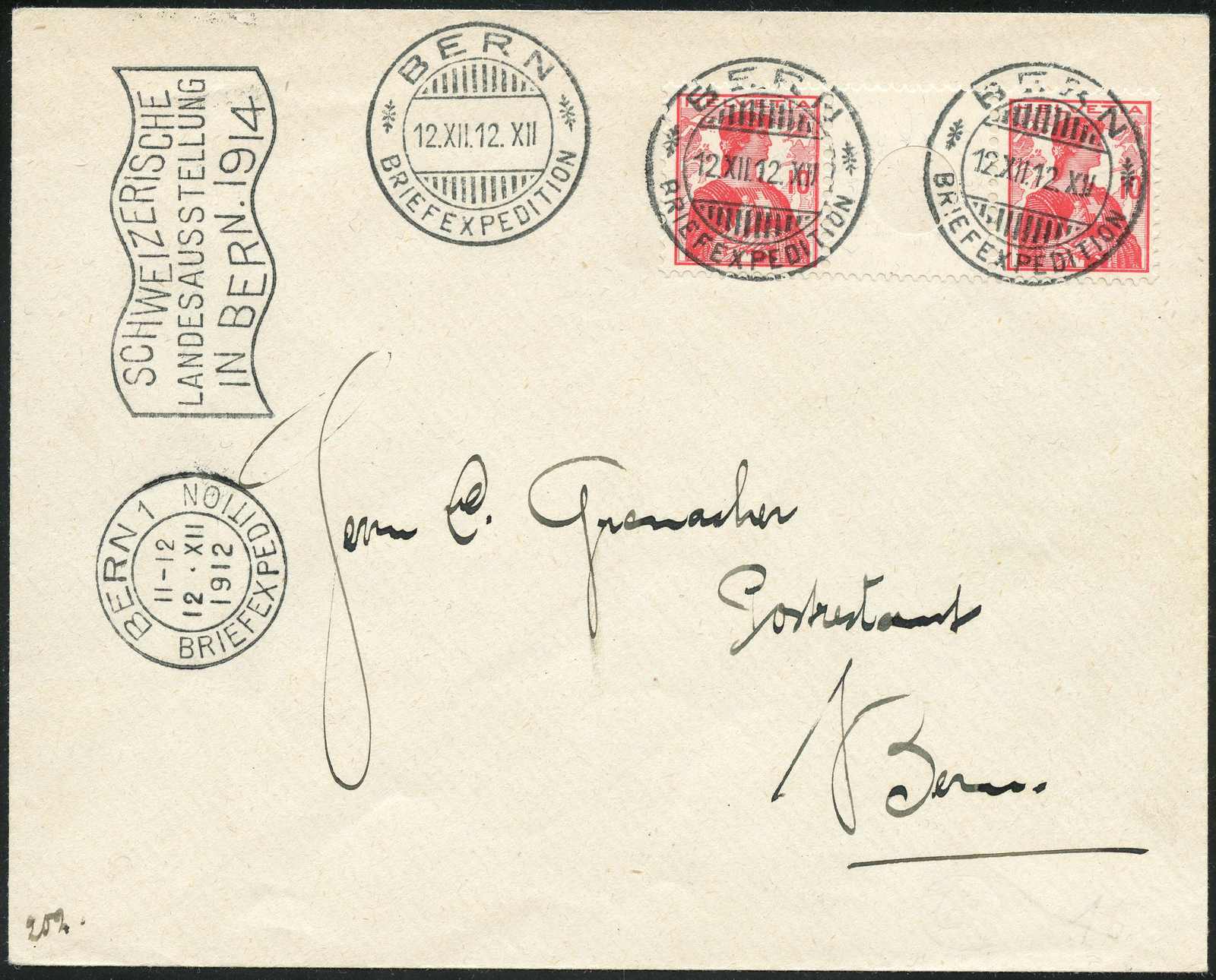 10 C. rot, mit zentrischen "Schnapszahlen"-Stempel BERN 12.XII.12.XII ...