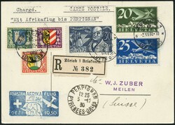 1930, (2.12.), 3. SCHWEIZER AFRIKAFLUG : Zürich-Perpignan, 2 saubere ...