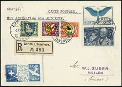 1930, (2.12.), Zürich-Cartagena, 2 R-Karten mit verschiedenen ...