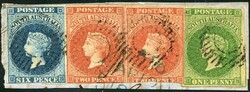 SOUTH AUSTRALIA, 1856/58, normal-/breit gerandete 3-Farbenfrankatur ...