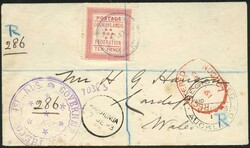 TONGA, 1892, 10 P karmin, auf R-Briefkuvert ab COOK ISLANDS via ...
